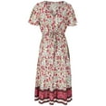 thumbnail image 4 of YAGHYAGH Womens Summer Boho Floral Print Short Sleeve V Neck Swing Midi Dress, 4 of 5