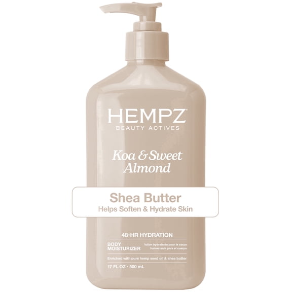 Hempz Beauty Actives Koa and Sweet Almond Herbal Body Moisturizer Lotion with Shea Butter for Dry Skin,17 fl.oz.