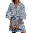 thumbnail image 2 of FcBaudy Robe à Manches Longues Col en V, Robes d'Été pour Femmes, Robes Décontractées à Manches Courtes Imprimé Floral pour Femmes, 2 of 6