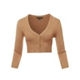 thumbnail image 1 of A2Y Women's Solid Cropped Bolero 3/4 Sleeve Button Down V-Neck Cardigan Sweater Camel L, 1 of 5