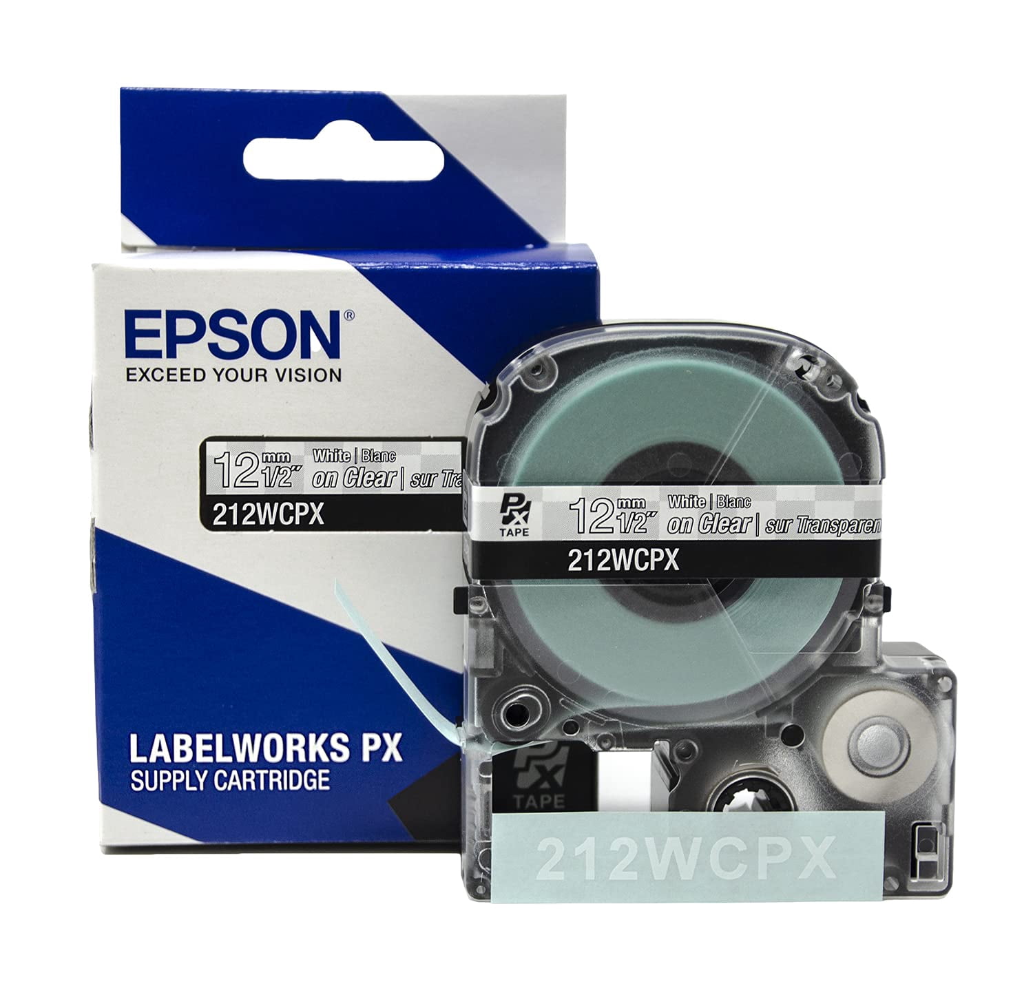 Epson LABELWORKS 212WCPX - White on Clear PET Label Maker Tape - 1/2" (12MM) Wide, 30'