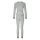 XZNGL Pyjama Femme Combinaison Pyjama à Manches Longues Coeur Imprimé Bouton Rayé – image 5 sur 9