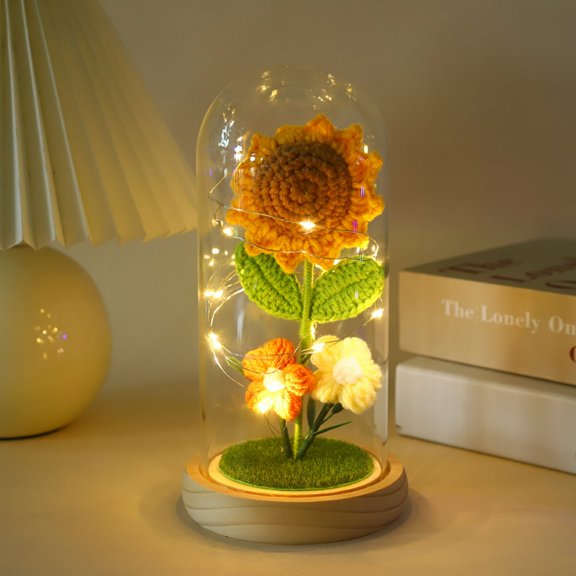 HongHeng Christmas Clearance Under $10 Sunflower Gifts for Women Birthday Gifts for Her Sunflowers Artificial Flowers In Glass Dome Unique Gifts for Xmas Valentine Day Wedding Mom's Day Anniversary