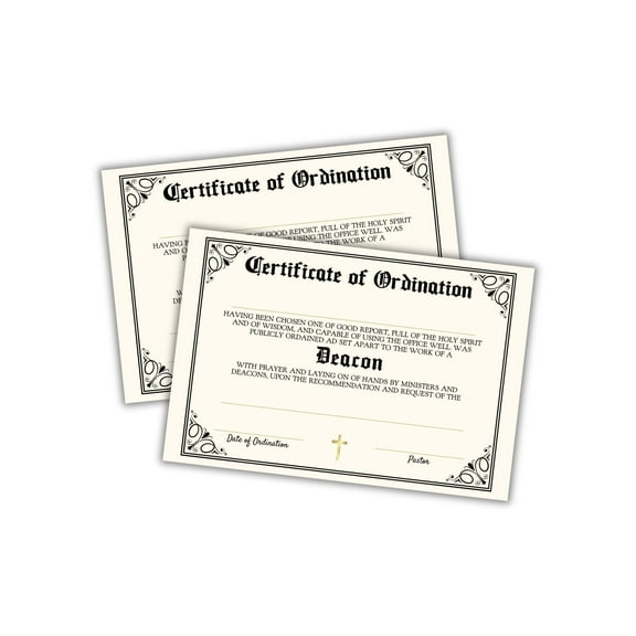 Deacon Certificate of Ordination 30pk Linen Paper 6x9 Church Membership Award Tan Clergy Recognition License Honor Ministry Achievement