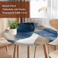 thumbnail image 5 of Round Fitted Tablecloths with Elastic Edge Minimalist Blue Khaki Color Block Oil-Proof Waterproof Wipeable Table Cover for Kitchen Dining Party Decor Abstract Geometric Stripe Table Clothes,45" - 54", 5 of 9