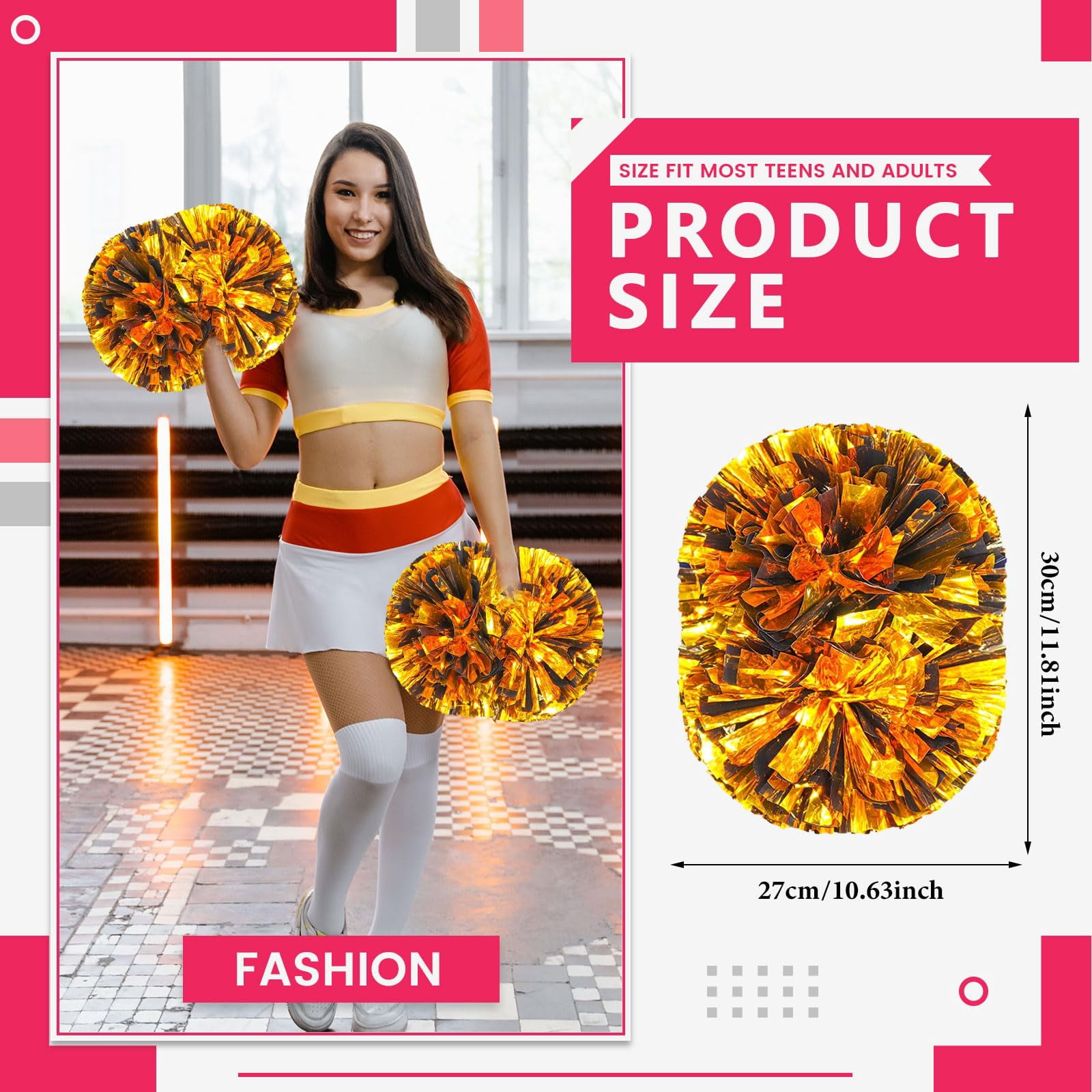 24 Pcs Cheerleading Pom Poms, Cheerleader Pompoms with Handle Style,Fit for Team Spirit Sports Dance Cheering