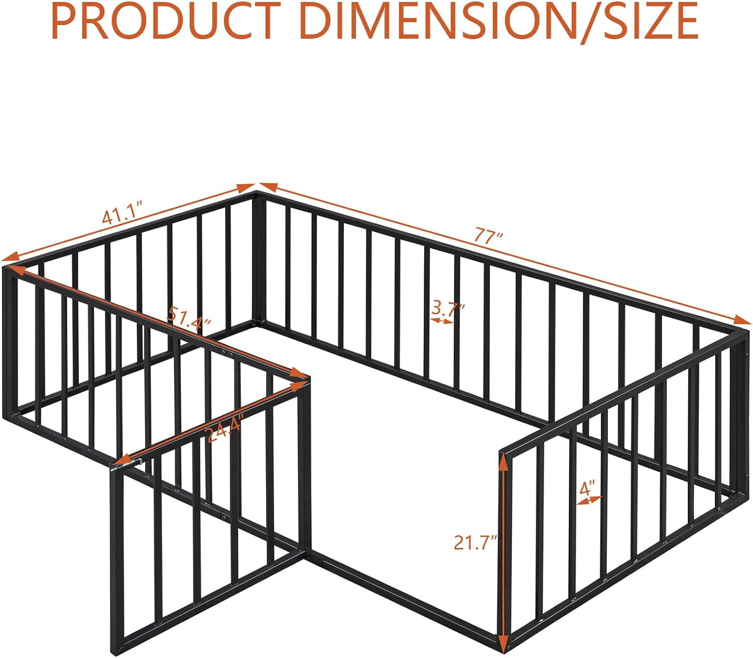DreamBuck Twin Montessori Floor Bed with Safety Fence and Door, Metal Floor Bed Frame, Minimalist Versatile Floor Bed for Boys, Girls, Twin Bed Frame for room, Playroom