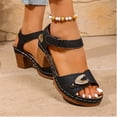 thumbnail image 5 of Summer Sandals Women Chunky Heel Open Toe Ankle Straps Solid Color High Heel Shoes for Women Casual Outdoor Beach Vacation Holiday Fashion Black 36, 5 of 9