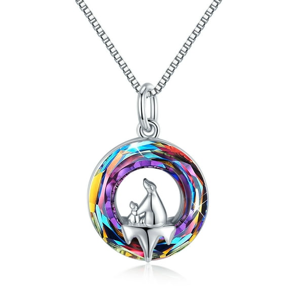 Coachuhhar Mama Bear Necklace 925 Sterling Silver Mom Necklace Heart Crystal Pendant Necklace Bear Jewelry Gifts for Mom Grandmother Daughter