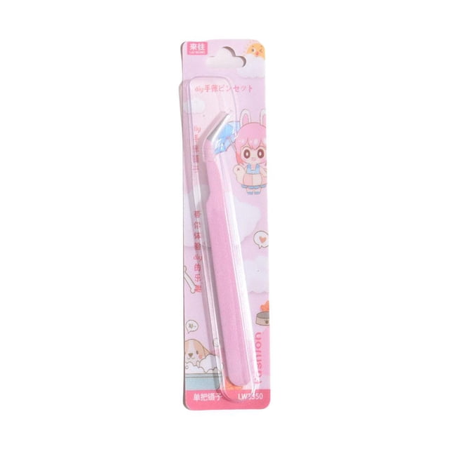 ProGrip 115mm Pink False Eyelash Tweezer, Precision Stainless Steel Lash Extension Tool, Applicator for Individual & Strip Lashes, DIY Makeup Accessory