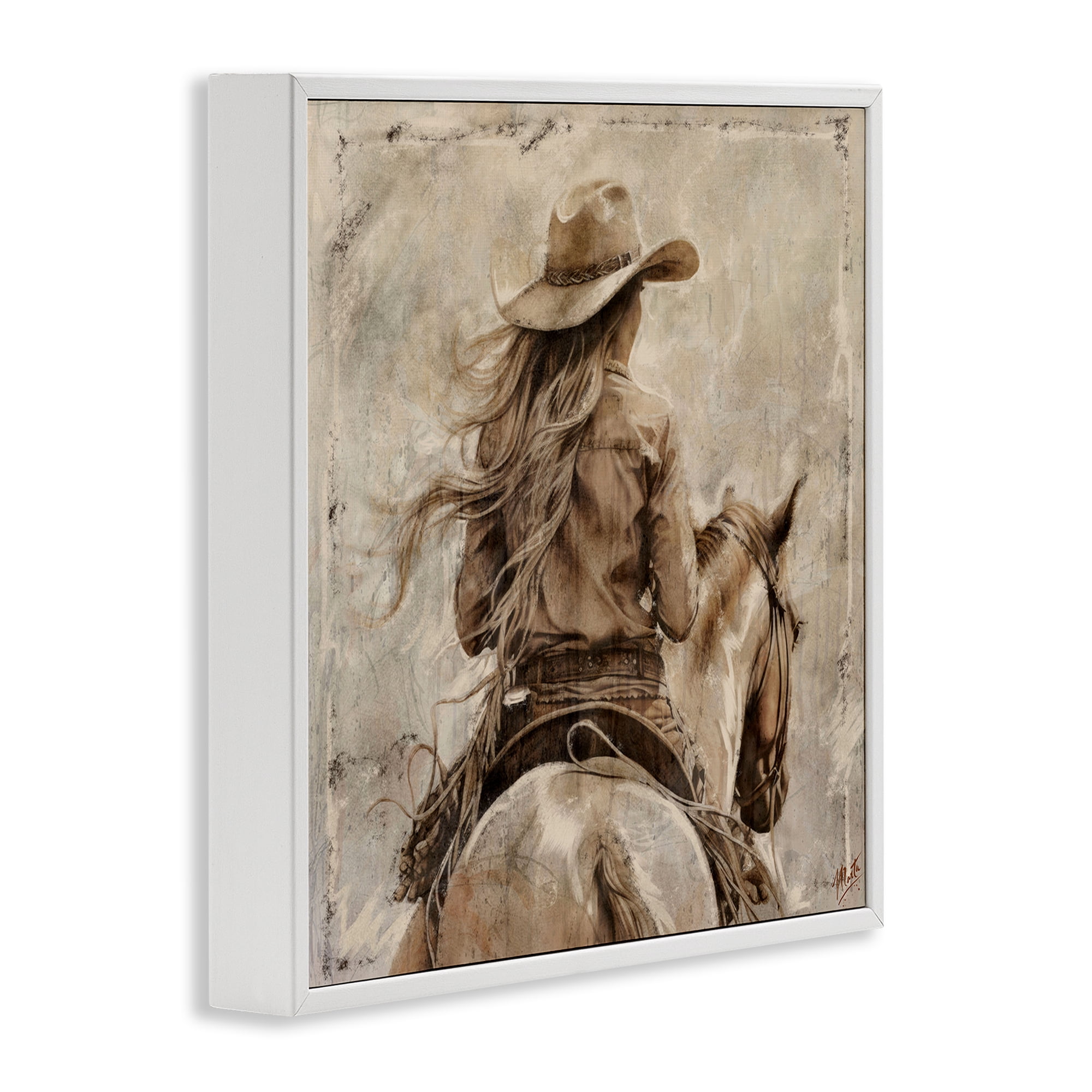 Stupell Industries Windblown Cowgirl on Horseback White Framed Giclee Art, design by Marta Wiley