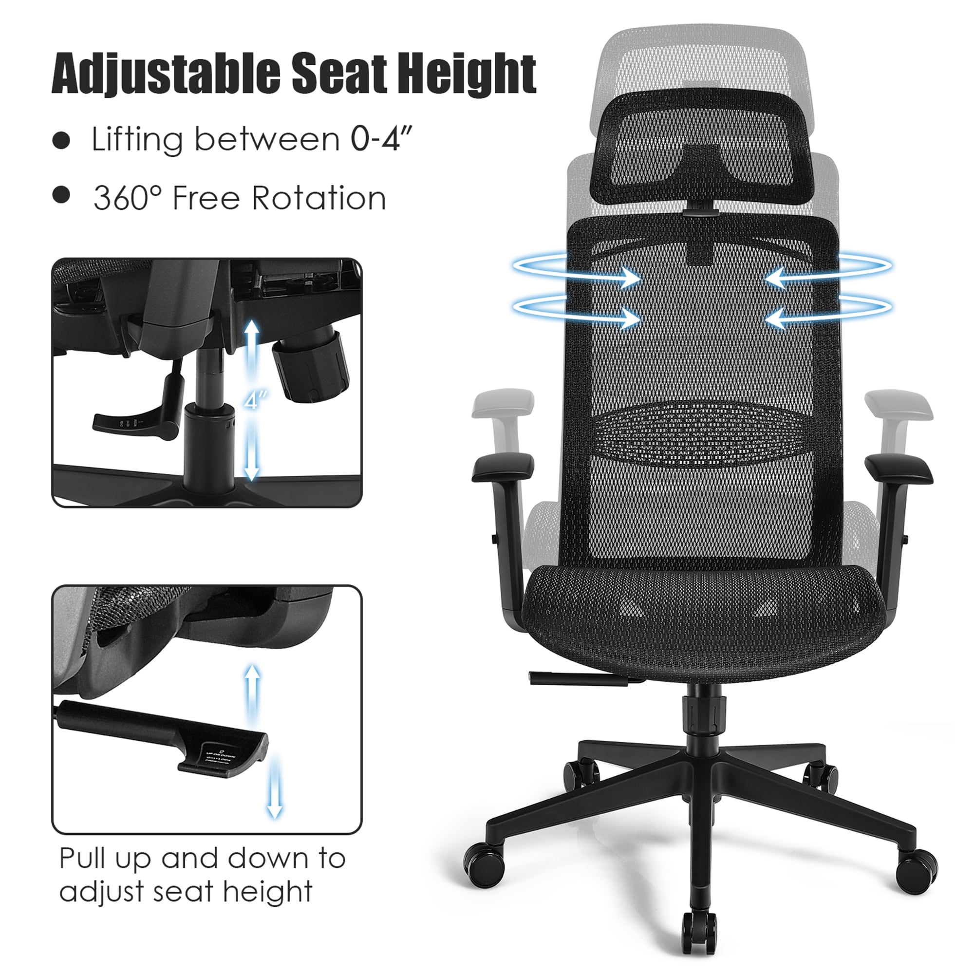 Gymax High Back Mesh Office Chair Swivel Executive Chair w Lumbar