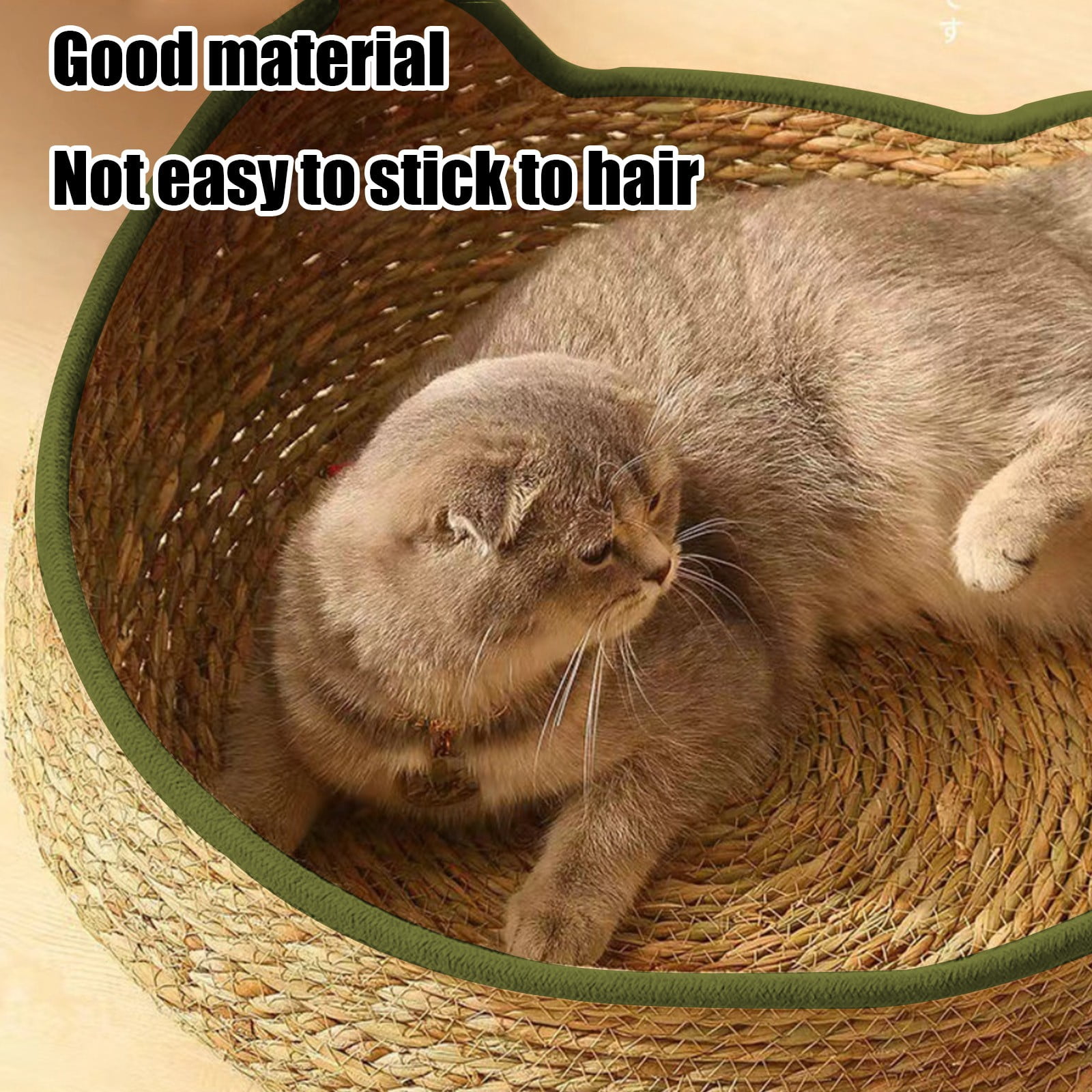 SPOORYYO Woven Grass Pet Bed (Cats), Polyester Scratch Pad Bed for All Seasons, Detachable Washable, 34x34x13cm/13.77x13.77x5.12in, Khaki & Army Green (1 Piece)