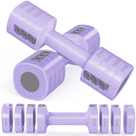 GIKPAL 5lbs*2 Adjustable Dumbbells Set, 4-in-1 Free Weights for Women, Each 2lb 3lb 4lb 5lb Hand Weights for Home Gym, Purple