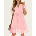 thumbnail image 6 of FreshPretty Women's Summer Dresses Casual Short Sleeve V Neck Ruffle Floral Print High Waist Flowy Mini Dress with Belt, 6 of 6