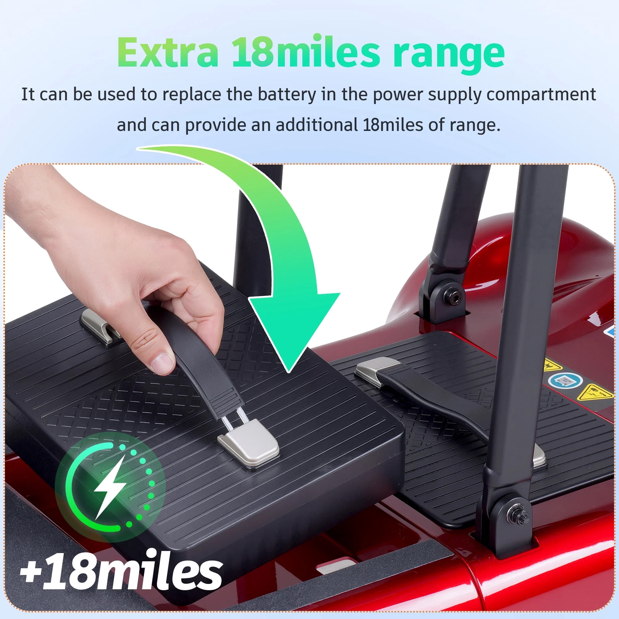 EAGLOG 24V 18AH Replacement Lithium Battery for YL-985 Mobility Scooters, 18 Miles Range, Black