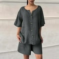 thumbnail image 2 of QATAINLAV Cotton Linen 2 Piece Outfits for Women Plus Size Loose Summer Lounge Set Casual Button Short Sleeve Tops and Bermuda Shorts Vacation Clothes Dark Gray L Gifts for Mom, 2 of 10