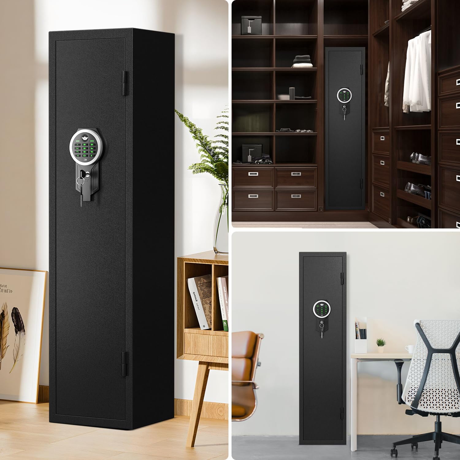 Kavey [2024 NEW] 2-3 Gun Safe, Digital Keypad Large Long Gun Safe for Shotguns, Quick Access Gun Cabinets with LED Light, Gun Safe with Adjustable Gun Rack and Removable Shelf