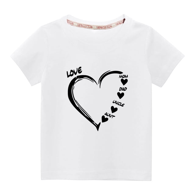 Penkiiy Mode Mignon pour Tout-Petits Garçons Filles Couleur Unie Col Rond Imprimé Cœur de la Saint-Valentin Manches Courtes 7-8 Ans Blanc