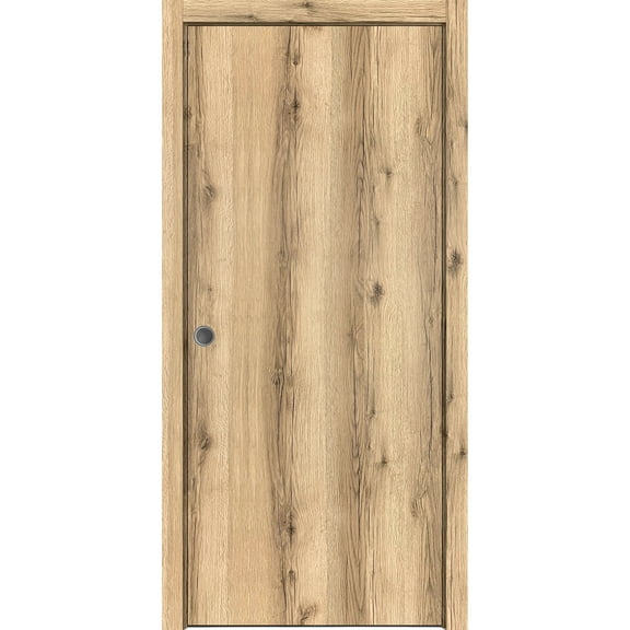 Sliding French Pocket Door 18 x 96 inches | Planum 0010 Walnut | Kit Trims Rail Hardware | Solid Wood Interior Bedroom Sturdy Doors