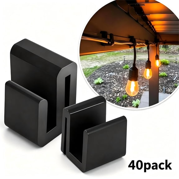 String Light Clips Compatible with 40Pcs, No-Drill Outdoor Light Mounting Clips for Patio Cafe Lights, Secure Hanging Hooks for Backyard, Deck and Garden Lighting