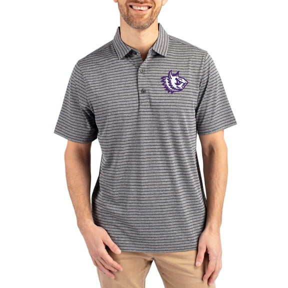 Men's Cutter & Buck Heather Black TCU Horned Frogs Forge Eco Heather Stripe Stretch Recycled Polo