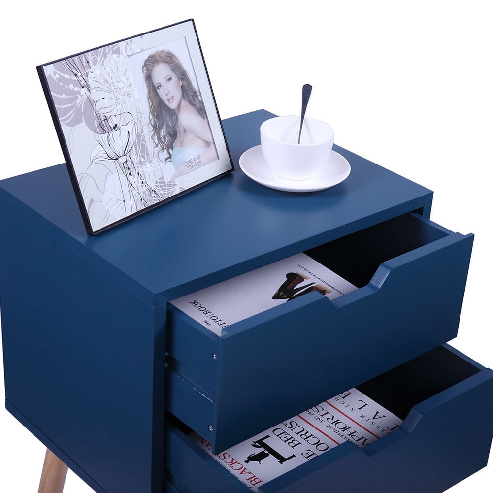 Kepooman Modern Design Nightstand for Bedroom, 2 Pieces Drawer Chest for Living Room, Solid Wood End Table for Hallway, Blue Kepooman Modern Design Nightstand for Bedroom, 2 Pieces Drawer Chest for Living Room, Solid Wood End Table for Hallway, Blue
