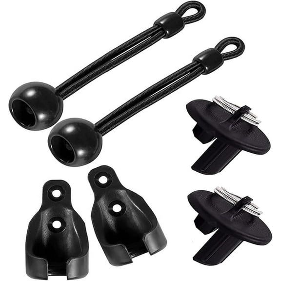 6PCS Sun Shade Sail Hardware Kit with 2 Spring Bungee Cord Hooks, 4 Windproof Base Plates & Balls for Outdoor Patio, Garden, Pergola & Roller Blinds