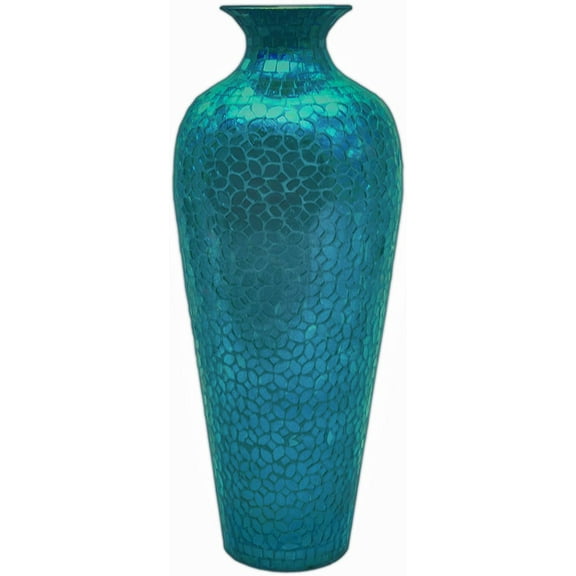 DecorShore, 20" Andalusian Sparkling Metal Floor Vase with Moorish Floral Pattern Glass Mosaic Inlay