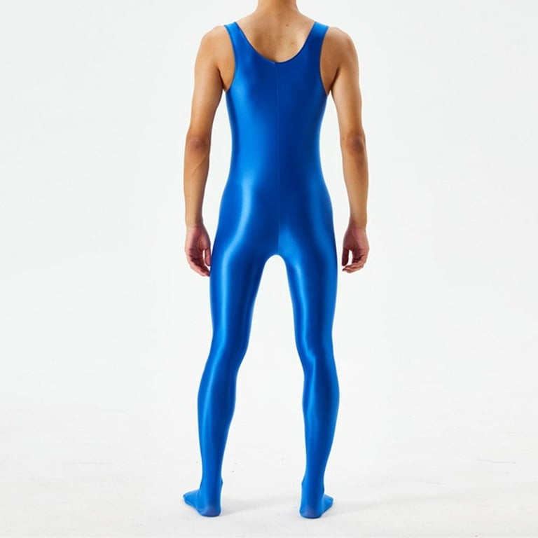 BUYISI Men Oil Shiny Glossy Bodysuit Jumpsuit Stretchy Full