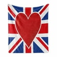 thumbnail image 1 of Union Jack Soft Flannel Fleece Blanket, British Flag with a Big Red Heart in Center Nationality Pride Concept, Cozy Plush for Indoor and Outdoor Use, 60" x 80", Royal Blue Red White, by Ambesonne, 1 of 6