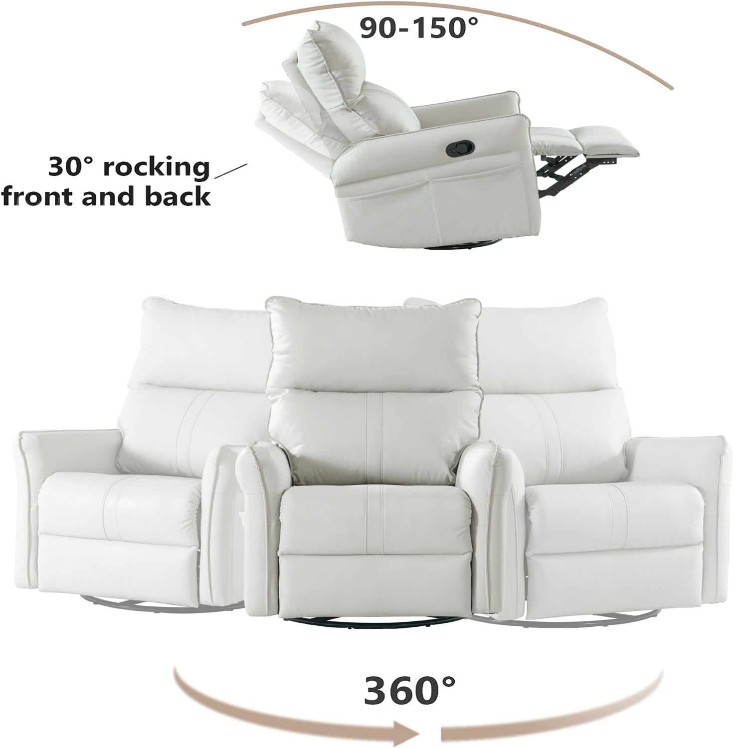 Kadyn Rocking Recliner Chair, 360 Degree Swivel Nursery Rocking Chair, Home Theater Seating with USB Charging Ports for Living Room Bedroom, Light Gray Kadyn Rocking Recliner Chair, 360 Degree Swivel Nursery Rocking Chair, Home Theater Seating with USB Charging Ports for Living Room Bedroom, Light Gray