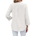 thumbnail image 3 of BadPiggies Women's Blouses V Neck Rolled Up 3/4 Length Sleeve Tops Casual Jacquard Fall Shirts (2XL, White), 3 of 8