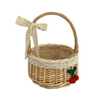 Handheld Wicker Picnic Basket - Vine Material, Washable Linen Lining, Retro Design - for Fruit/Snacks, Weddings/Picnics, Decorative Storage
