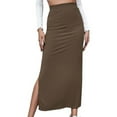 thumbnail image 2 of Women's High Waisted Long Skirt Elastic Solid Color Side Split Wrap Skirt Casual Slim Fit Maxi Skirts Ladies Clothes, 2 of 5