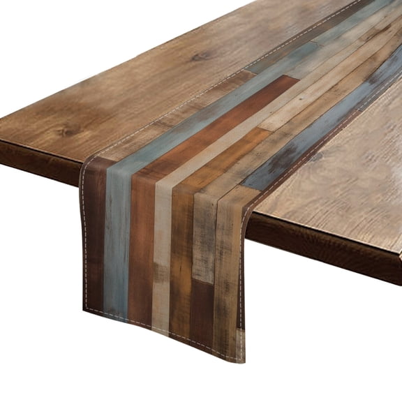 Table Runner 13*72 In,Set Of 1 The Background Wall Made Of Wooden Planks With Different Colors High Density Cotton Linens Machine Washable Table Runner For Kitchen Dining Table Coffee Table Decor