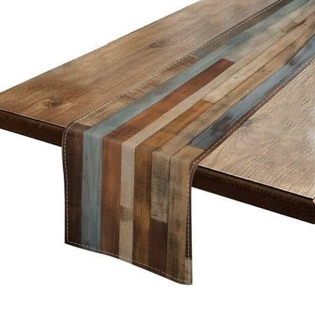 

Table Runner 13*72 In Set Of 1 The Background Wall Made Of Wooden Planks With Different Colors High Density Cotton Linens Machine Washable Table Runner For Kitchen Dining Table Coffee Table Decor