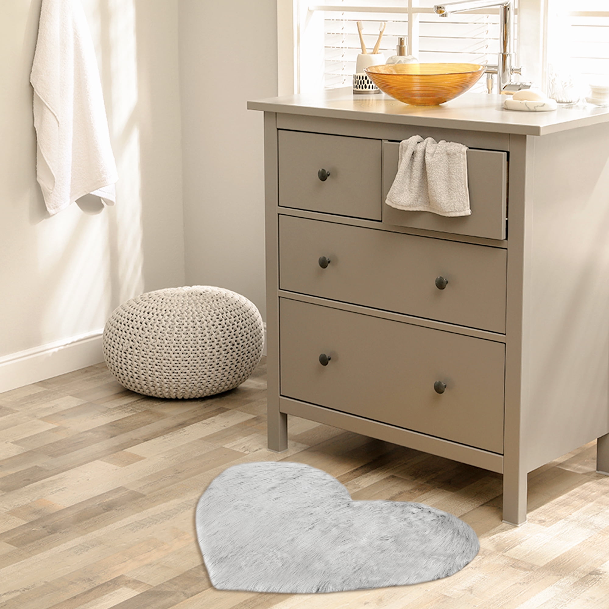 Unique Bargains Heart Shape Soft Absorbent Bath Rugs Grey 28" x 36"