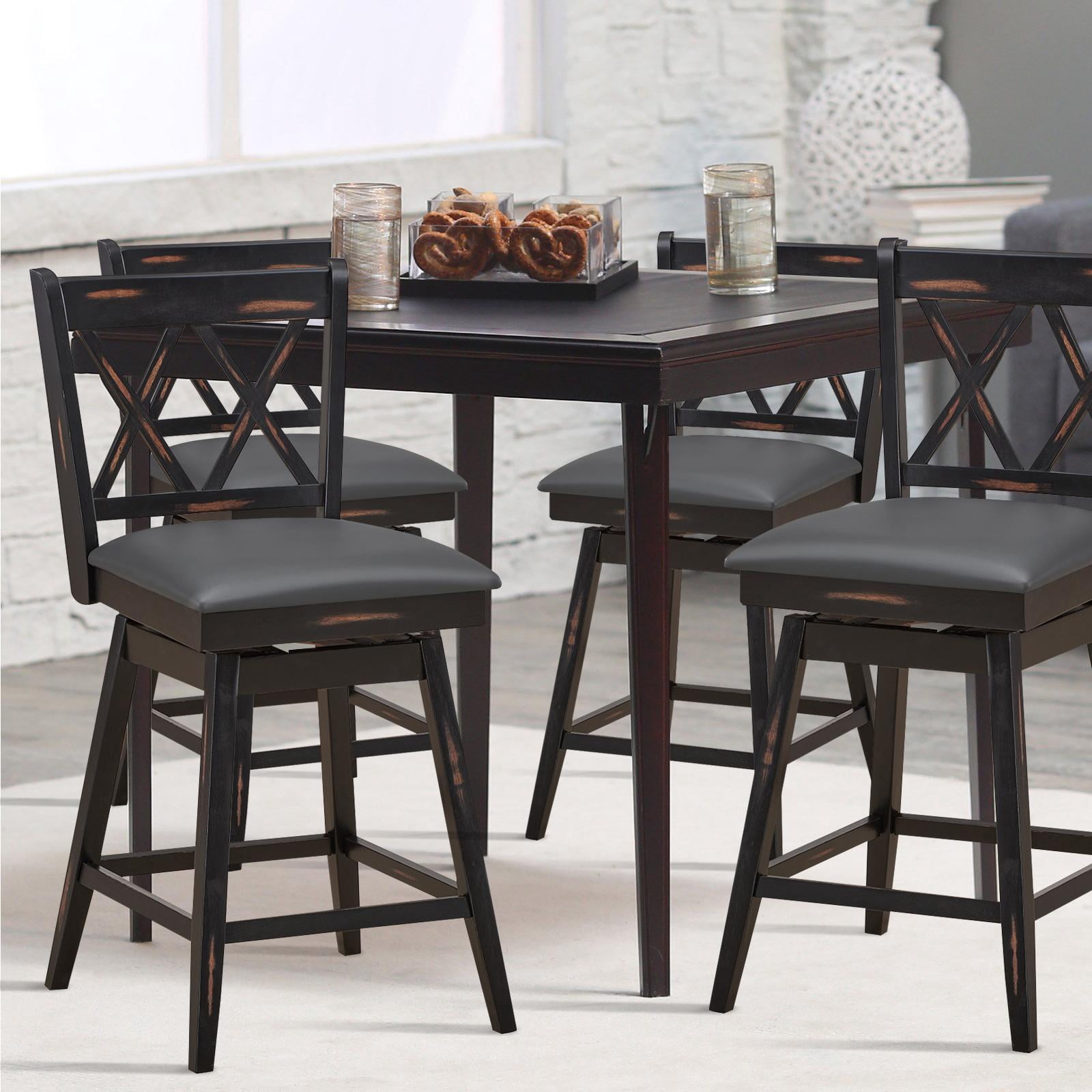 Giantex 24" Counter Height Cushioned Bar Chair, 360° Swivel Farmhouse Barstool w/Ergonomic Backrest, Waterproof PVC Surface & Solid Wood Structure