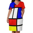 thumbnail image 2 of Piet Mondrian Composition 2 Color Block con bolsillo suelto rojo amarillo y azul vestido de vendaje para mujer, 2 of 6
