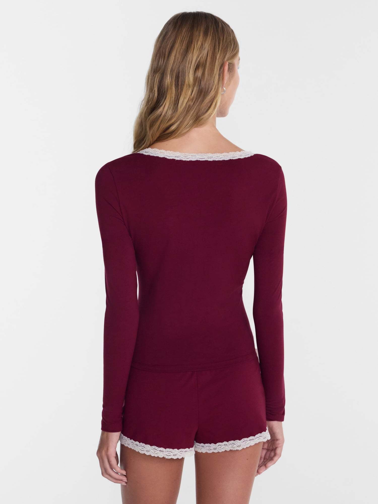 No Boundaries Sleep Lace Top with Long Sleeves, Women’s XXS-3X
