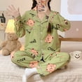 thumbnail image 1 of Conjunto de pijama con estampado de gatos para mujer, ropa de dormir de algodón suave, con cuello vuelto, informal, Kawaii, para otoño y primavera, 1 of 4