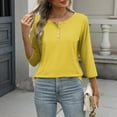 thumbnail image 5 of VBVC No Boundarie Women's 3/4 Sleeve Casual T-hirts,Womens Button Down Oversized Tops ,Fit Tunic Blouse For Women,Yellow,Size XL, 5 of 9