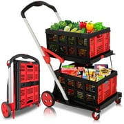 GYZJ Multi Use Functional Foldable Shopping Cart with Wheels, Adjustable Portable Trolley - for Shopping, Picnic, 2 Removable Shopping Baskets