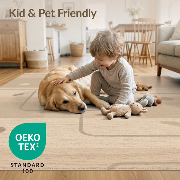 ODIKA 3'x5' Ivory Geometric Lines and Shapes Washable Area Rug Modern Abstract with Accents for Hallway, Laundry Room, Non-Slip, Flatweave, Easy Care