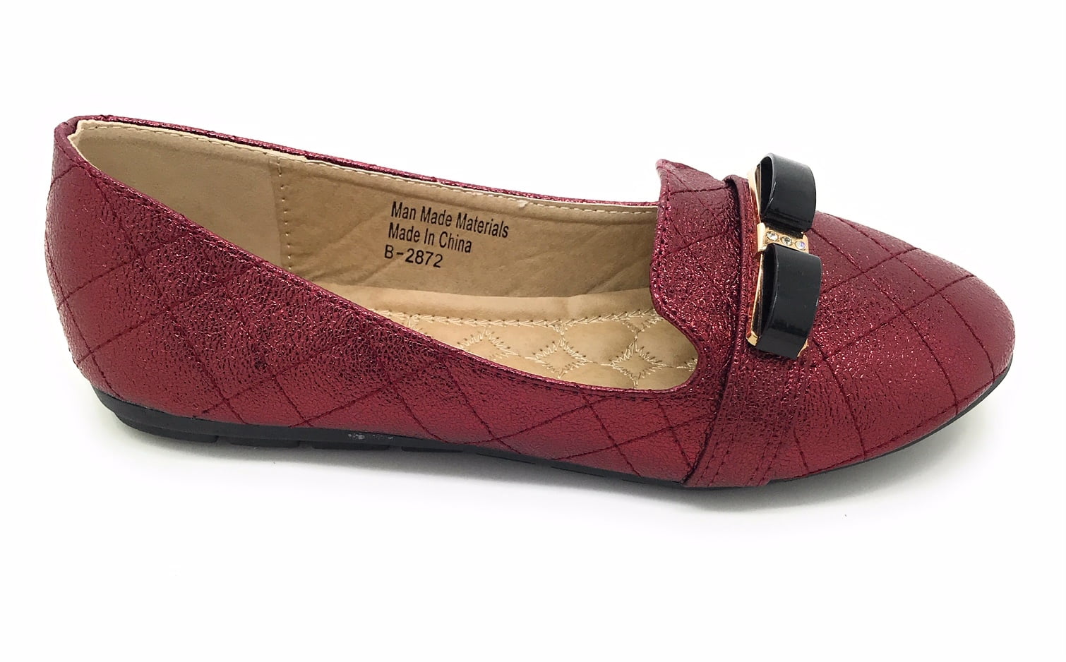 Victoria K Techno Shine Quilted Texture Black Bow Ballerina Flats (Women)