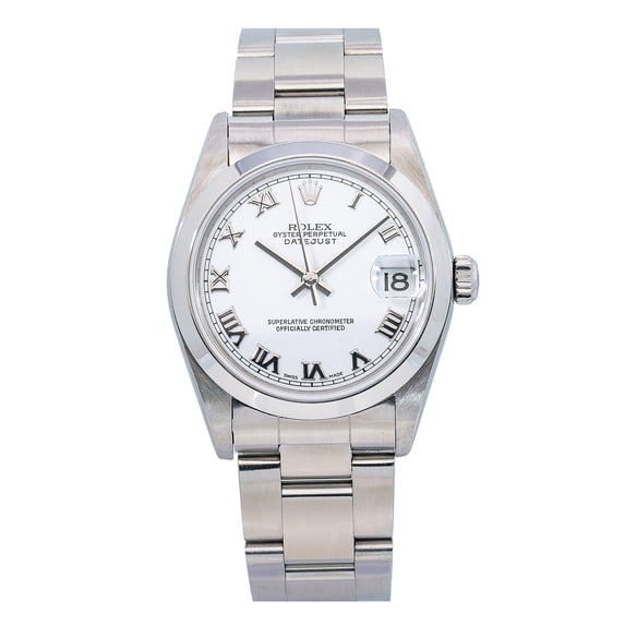 Pre-Owned Rolex Datejust 31MM 6824 White Roman Dial Smooth Bezel Stainless Steel Oyster Bracelet