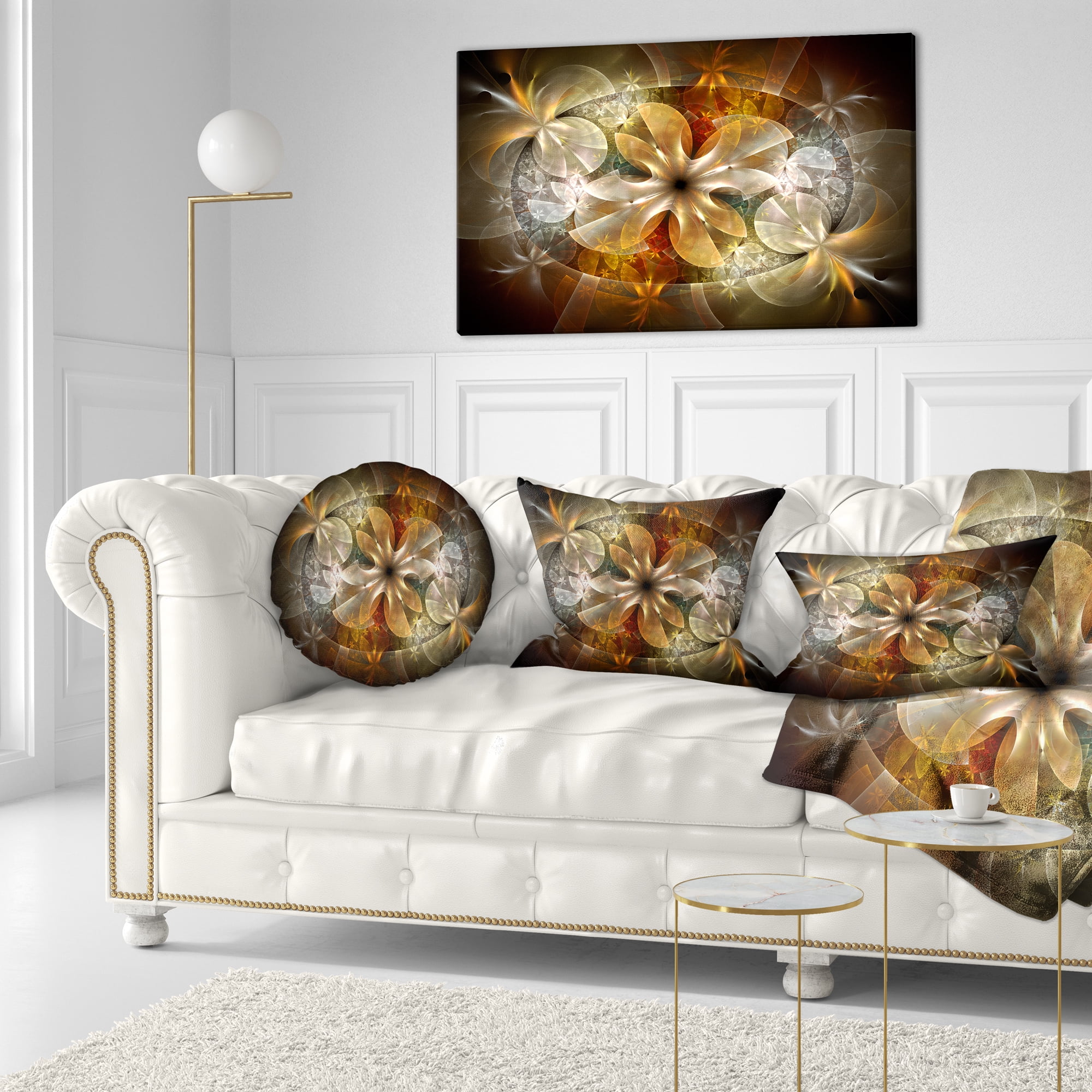 Designart Fractal Flower with Blue Details - Floral Throw Pillow - 12x20