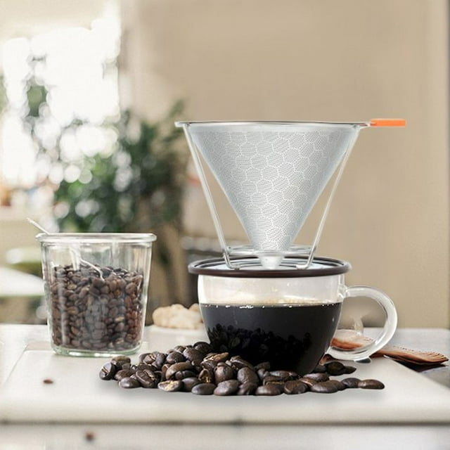 Honeycomb Stainless Steel Coffee Filter Reusable Honeycomb coffee filter; Coffee Coffee Filter Cone Dripper Funnel with Removable Cup Stand Brush