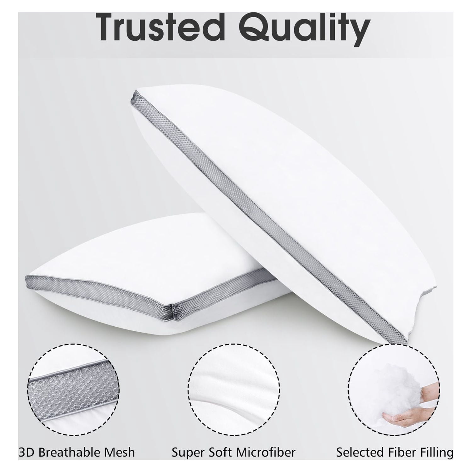 JML Down Alternative White Bed Pillow with 100% Microfiber Cover, Queen, 2 Pack